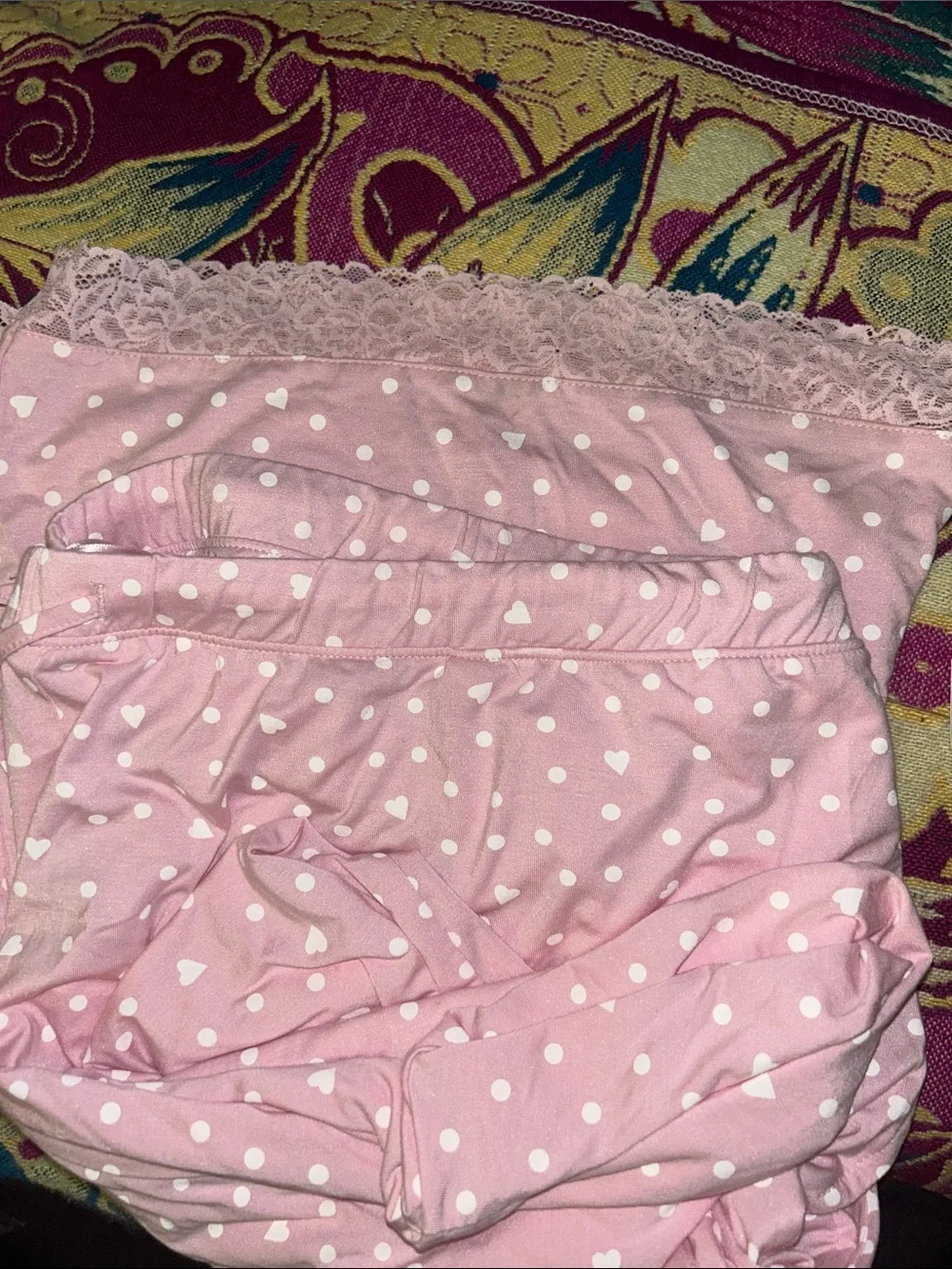 NWT Plus Size Heart & polka dot pink sleep set with lace decor